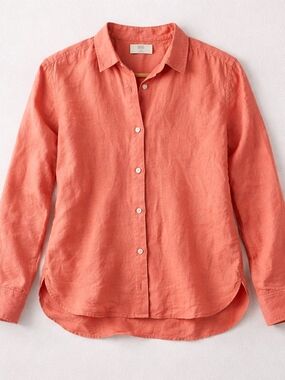 UNIQLO Premium 100% Linen Women's Long Sleeve Shirt Coral Pink XS